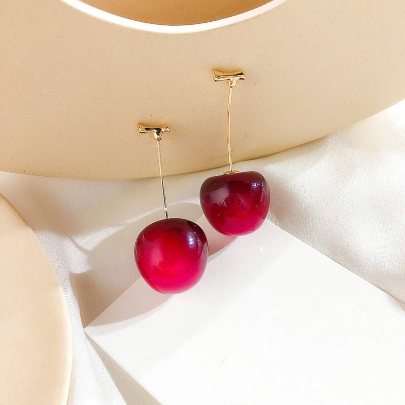 ONEYIM 3D Red Cherry Drop Earrings Cute Fruit Gold Dangle Earrings Charm Jewelry Gift Earrings for Women - Image 5